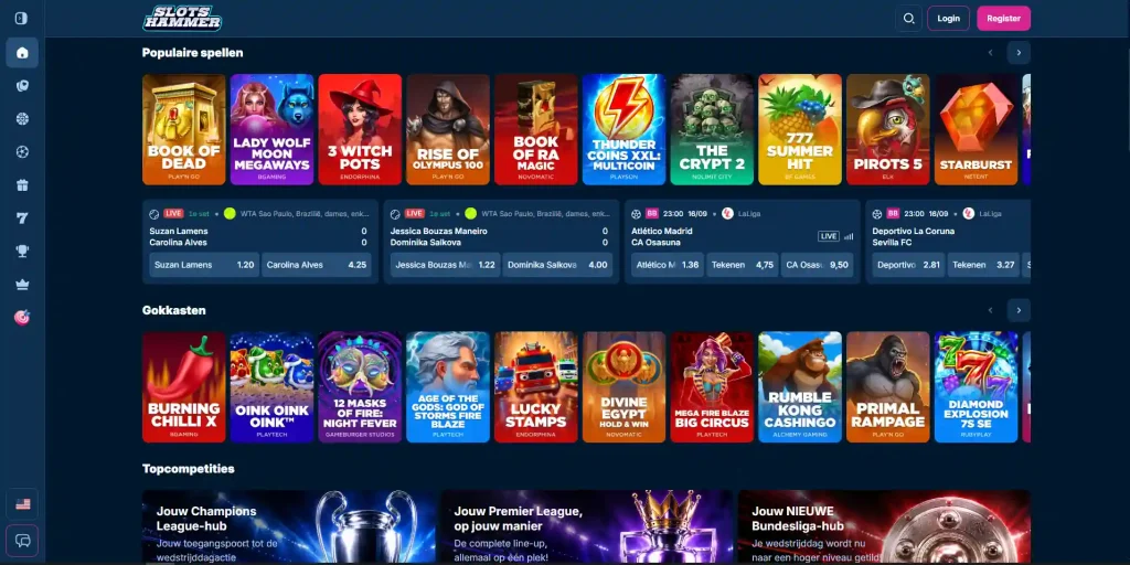Actuele Slots Hammer-speloverzicht met spelcategorieën en spelaanbiederfilters